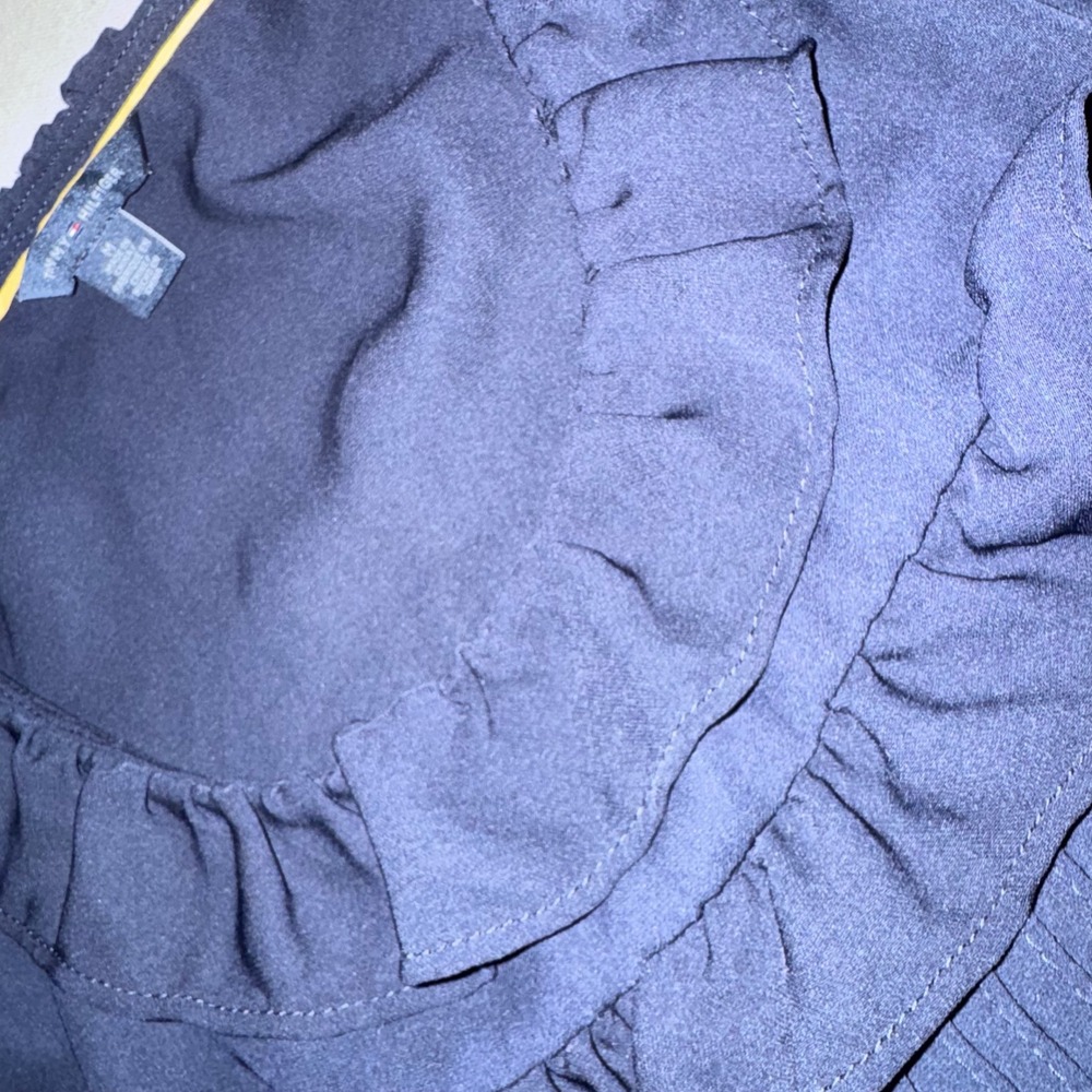 Tommy Hilfiger Navy Blue Ruffle Pintuck Long Sleeve Blouse Medium